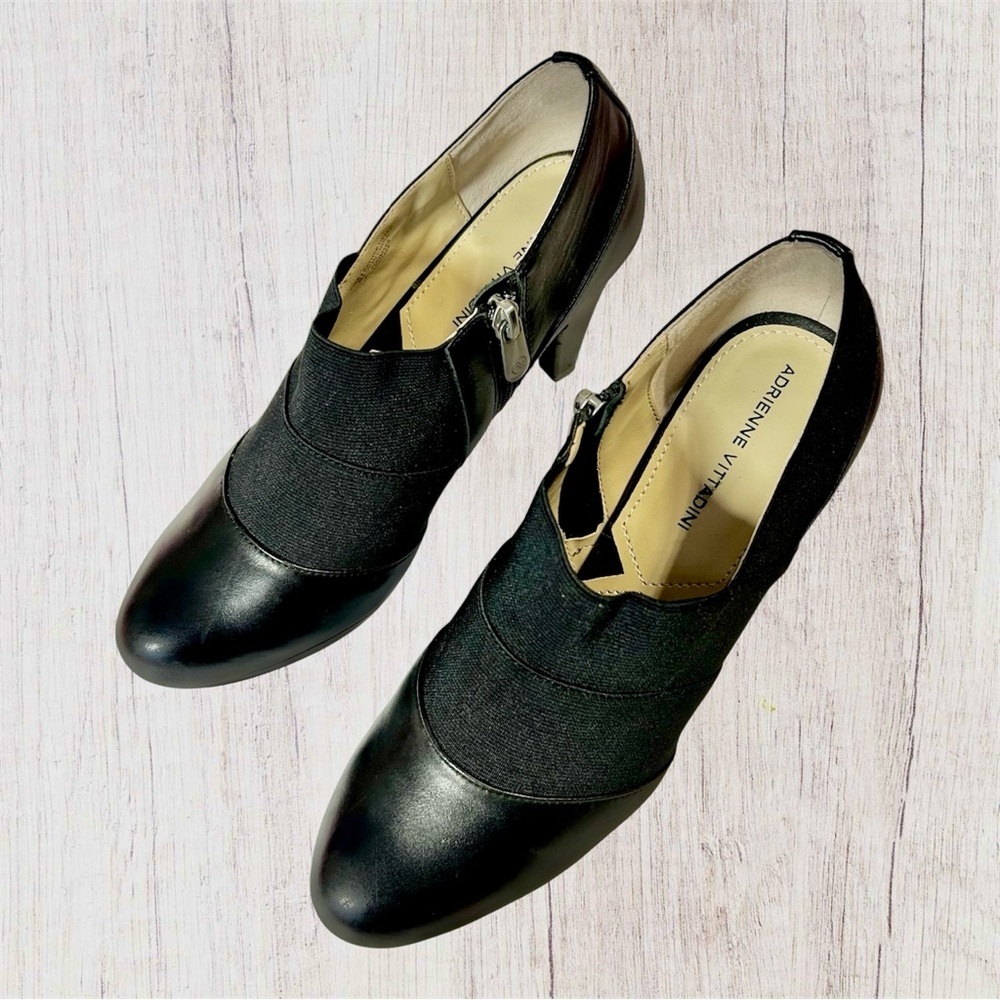Adrienne Vittadini Black Stretch Panel Ankle Bootie Side zip Heels. Size 8.5 - Picture 2 of 9